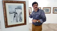  ??  ?? Habeeb Rahman with his paintings at the National Theatre.