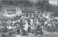  ?? SUBMITTED PHOTO ?? Gayl P. Hoskins painted this historical depiction of what an Oley Valley or southward Tavern would look like in 1776 while area farmers hauled their grain to the port city of Philadelph­ia. Named the “Rifle Frolik 1776 at the Red Lion Tavern,” depicts...