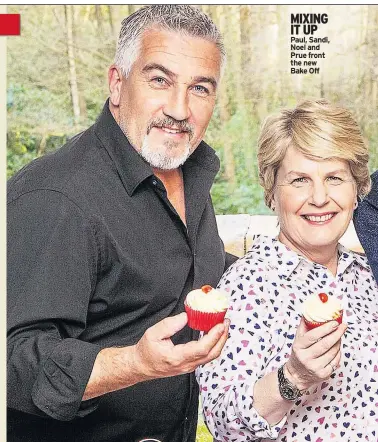  ??  ?? MIXING IT UP Paul, Sandi, Noel and Prue front the new Bake Off