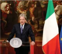  ?? FOTO RTR ?? Premier Paolo Gentiloni volgde eind vorig 2016 Matteo Renzi op en kan op economisch vlak enkele mooie resultaten voorleggen.