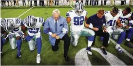  ?? Vernon Bryant / Tribune News Service ?? Owner Jerry Jones joined the Cowboys for their show of unity before the national anthem in Week 4 but says protests during the anthem won’t be tolerated.