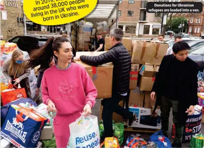  ?? ?? Donations for Ukrainian refugees are loaded into a van.