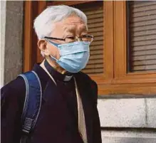  ?? REUTERS PIC ?? Retired bishop Cardinal Joseph Zen arriving at the Court of Final Appeal to support media mogul Jimmy Lai, founder of ‘Apple Daily’, during a bail hearing in Hong Kong, on Dec 31, 2020.