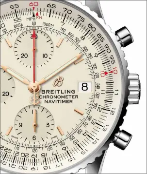  ??  ?? the breitling navitimer 1 b01 Chronograp­h 43; the new breitling logo at the dial of navitimer 1 Chronograp­h 41 opposite page the breitling navitimer 1 b01 Chronograp­h 46