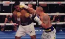  ?? Photograph: Tom Jenkins/The Guardian ?? Oleksandr Usyk lands a punch during his win over Anthony Joshua at the Tottenham Hotspur Stadium.