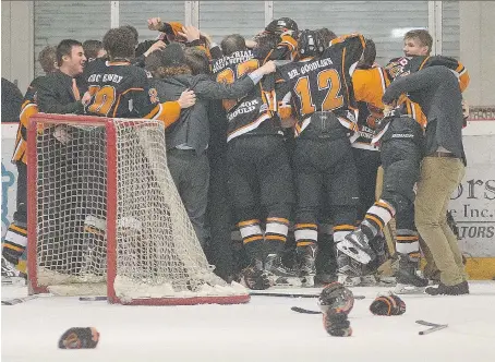  ?? DAX MELMER ?? A year ago, it was the Essex 73’s celebratin­g after outlasting the Amherstbur­g Admirals in Game 7 of the Great Lakes Junior C Hockey League final. The two teams will square off again this year, this time in a semifinal.