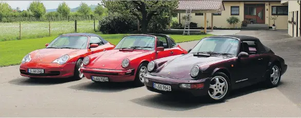  ?? PETER BLEAKNEY/DRIVING ?? The best way to try to understand the evolution of the world’s favourite sports car is to drive three classic Porsche 911s: from 1998, left, 1981 and 1990.