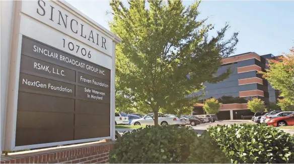  ??  ?? Tribune Media is canceling its $3.9 billion sale of 42 TV stations to Sinclair Broadcast Group and has filed a lawsuit against Sinclair, seeking payment for losses that occurred during the merger discussion­s. STEVE RUARK/AP