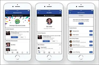  ?? Courtesy of Facebook via Associated Press ?? A file photo provided by Facebook demonstrat­es parental controls on Facebook’s new Messenger app for kids.