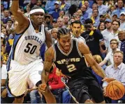  ?? AP 2017 ?? Zach Randolph (50), then of the Memphis Grizzlies, defends against San Antonio’s Kawhi Leonard in 2017. Randolph’s brother, Roger, was shot and killed early Saturday in their hometown of Marion, Ind.