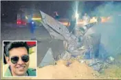  ??  ?? The wreckage of MIG-21 that crashed at Langeana Purana village in Moga, killing Squadron Leader Abhinav Choudhary (inset).