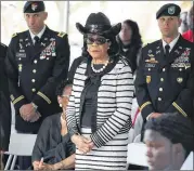  ?? GETTY IMAGES ?? Rep. Frederica Wilson, D-Fla., attends the burial service for U.S. Army Sgt. La David Johnson at the Memorial Gardens East cemetery on Saturday in Hollywood, Florida. Sgt. Johnson and three other American soldiers were killed in an ambush in Niger on...