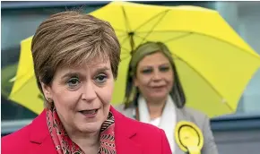  ?? GETTY IMAGES ?? First Minister Nicola Sturgeon (left) with Scottish National Party’s Kaukab Stewart outside the Scottish Parliament­ary Elections count at the Emirates Arena.