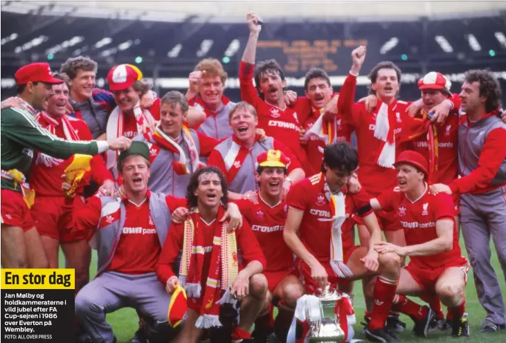  ?? FOTO: ALL OVER PRESS ?? Jan Mølby og holdkammer­aterne i vild jubel efter FA Cup-sejren i 1986 over Everton på Wembley.