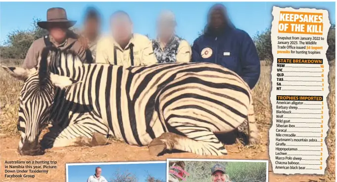  ?? Picture: Under Taxidermy Facebook Group ?? Australian­s on a hunting trip in Namibia this year.