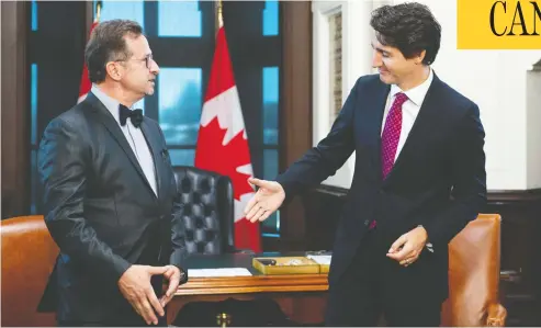  ?? SEAN KILPATRICK / THE CANADIAN PRESS ?? Prime Minister Justin Trudeau meets with Bloc Québécois leader Yves-François Blanchet on Parliament Hill in Ottawa on Wednesday.