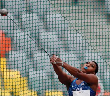  ?? ASSOCIATED PRESS ?? Gwendolyn Berry of United States competes in the women’s hammer throw final during the athletics at the Pan American Games in Lima, Peru, Saturday. Berry won the gold medal.