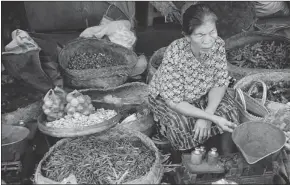  ?? Handout ?? A vendor presides over chili peppers, shallots, ginger and garlic at the Ubud market.