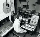  ??  ?? Onstage at Woodstock (right), August 16, 1969 Townshend in his home studio with (from top left) a Harmony Sovereign 12-string, EMS VCS3 synthesize­r and Lowrey Berkshire Deluxe TBO-1 organ