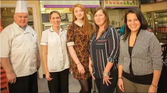  ??  ?? Tom Rouse, Central Production Manager; Amanda Kilcullen, Dietitian; Eve Burke, student; Trish Kelly, A/ Catering Supervisor and Carolina Dominguez- Hearty, student.