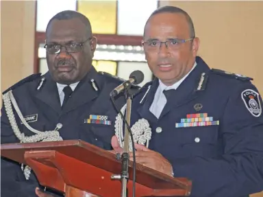  ?? Photo: Simione Haravanua ?? Police Commission­er Brigadier-General Sitiveni Qiliho and the Assistant Commission­er for Police (ACP) Rusiate Tudravu at the Methodist Church of Fiji Annual Conference meeting at the Centenary Methodist Church on August 23,2018.