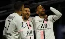  ?? ?? Paris Saint-Germain’s holy trinity of (left to right) Kylian Mbappé, Lionel Messi and Neymar. Photograph: Stéphane Mahé/Reuters