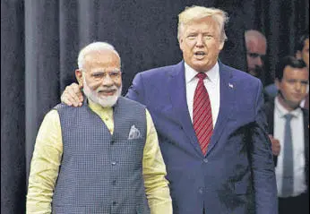  ?? AP ?? PM Narendra Modi and US President Donald Trump at the ‘Howdy, Modi!’ event in Houston on Sunday.