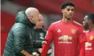  ?? Photograph: Martin Rickett/EPA ?? Manchester United’s assistant manager Mike Phelan, seen talking to Marcus Rashford, was the Mariners’ sporting director.