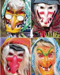  ?? Fotos: Swen Pförtner, dpa ?? Solche schaurigen Hexenmaske­n gibt es im Harz zu kaufen. Menschen verkleiden sich dort heute als Hexen. Es gab aber auch eine Zeit in Deutschlan­d, als es nicht lustig war, als Hexe bezeichnet zu werden.