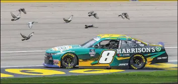  ?? L.E. Baskow Las Vegas Review-journal @Left_eye_images ?? Josh Berry burns rubber Saturday as birds fly by after winning the NASCAR Xfinity Series playoff race at the Las Vegas Motor Speedway. Noah Gragson was second.