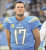  ?? Jayne Kamin-oncea / Getty Images ?? Quarterbac­k Philip Rivers spent most of his career with the Chargers and finished fifth in career completion­s, yards passing and touchdown passes.