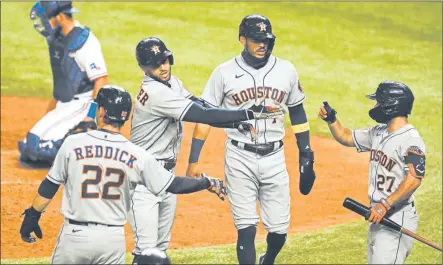  ?? RICHARD RODRIGUEZ/GETTY ?? Neither a cheating scandal nor a 29-31 record could keep the Astros out of the postseason.