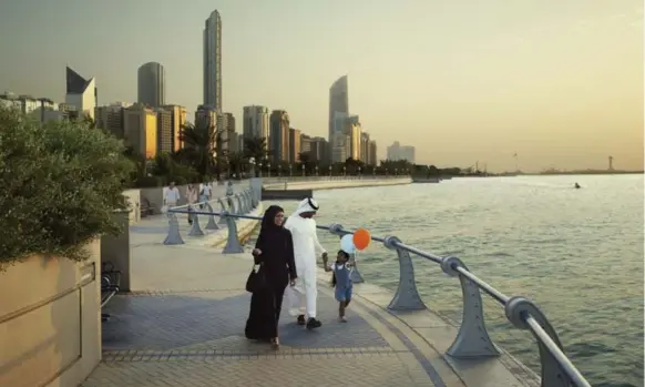  ?? ABU DHABI TOURISM & CULTURAL AUTHORITY ?? Abu Dhabi’s waterfront Corniche stretches along the northwest shore of the city and includes a promenade and cycling paths.