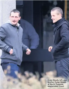  ??  ?? Craig Woods, left, and brother Dylan Woods at North Tyneside Magistrate­s’ Court