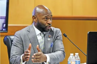  ?? ALYSSA POINTER/POOL/GETTY IMAGES/TNS ?? Fulton County Special Prosecutor Nathan Wade testifies Feb. 15 during a hearing in the case of the State of Georgia v. Donald John Trump at the Fulton County Courthouse in Atlanta.