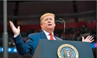  ?? (AFP) ?? In this file photo US President Donald Trump speaks during a “Keep America Great” campaign rally at the BB&T Centre in Sunrise, Florida.