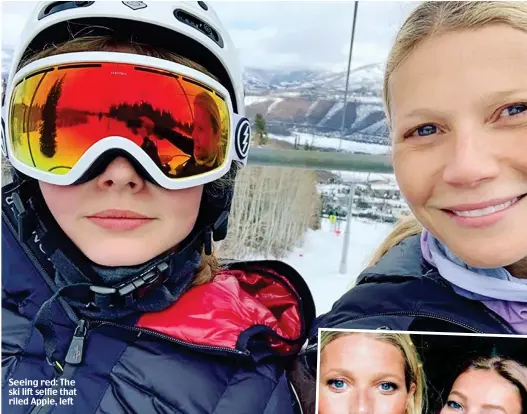  ??  ?? Seeing red: The ski lift selfie that riled Apple, left