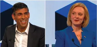  ?? ?? Confrontat­ion: Rishi Sunak and Liz Truss debated the key issues on TV