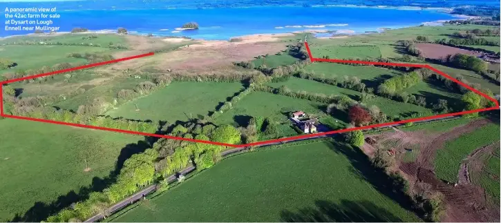  ??  ?? A panoramic view of the 42ac farm for sale at Dysart on Lough Ennell near Mullingar