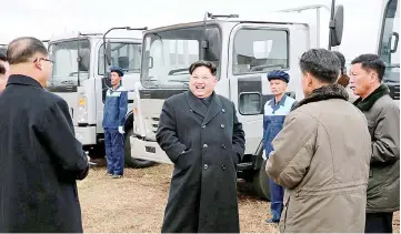  ??  ?? This undated photo released by North Korea’s official Korean Central News Agency (KCNA) shows Kim at the Sungri Motor Complex in South Pyongan Province. — AFP photo