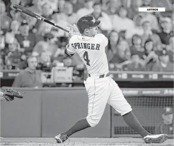  ?? Melissa Phillip / Houston Chronicle ?? Leadoff hitter George Springer’s all-around play, but especially his defense in the outfield, should warrant a spot on the AL All-Star team and a trip to San Diego.