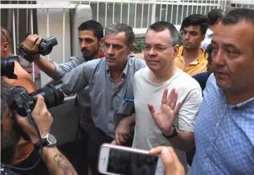  ??  ?? Brunson reacts as he arrives at his home after being released from the prison in Izmir, Turkey in this file photo. — Reuters photo