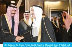  ??  ?? His Highness the Crown Prince Sheikh Nawaf Al-Ahmad Al-Jaber Al-Sabah welcomes His Highness the Amir of Kuwait Sheikh Sabah Al-Ahmad Al-Jaber Al-Sabah.