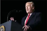  ?? AP PHOTO/SUSAN WALSH ?? President Donald Trump speaks at a rally at Central Wisconsin Airport in Mosinee, Wis., on Wednesday.