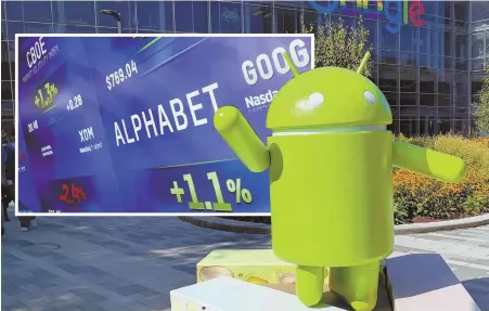  ?? FILE PHOTO, ABOVE, BY GOOGLE VIA AP; AP PHOTO, INSET ?? FAR OUT: Alphabet Inc., parent of Google, whose Android Nougat statue welcomes all its Mountain View, Calif., campus, saw its ‘X’ lab projects called ‘Other Bets’ sustain an operating loss of $859 million.