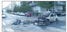  ?? (Photo DR) ?? Un véhicule incendié le soir du réveillon dans le quartier de l’Ariane à Nice.