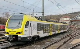  ?? KEITH FENDER ?? GoAhead Deutschlan­d ‘FLIRT’ EMU No. ET 3.05 at Ulm on December 12, 2019, a few days before GoAhead-operated services began between Ulm and Stuttgart using these new trains.