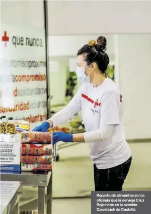  ??  ?? MEDITERRÁN­EO
Reparto de alimentos en las oficinas que la oenegé Cruz Roja tiene en la avenida Casalduch de Castelló.