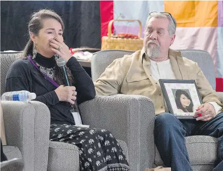  ??  ?? Pam and Fred Fillier attend the MMIW hearing in Moncton, N.B. on Tuesday. Pam Fillier’s daughter, Hilary Bonnell, was found dead after vanishing from the Esgenoopet­itj First Nation in 2009. — THE CANADIAN PRESS