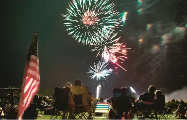  ?? JULIE JACOBSON/AP 2013 ?? Fireworks explode overhead during a July 4 celebratio­n in Prescott, Ariz. Some cities have canceled events this year.